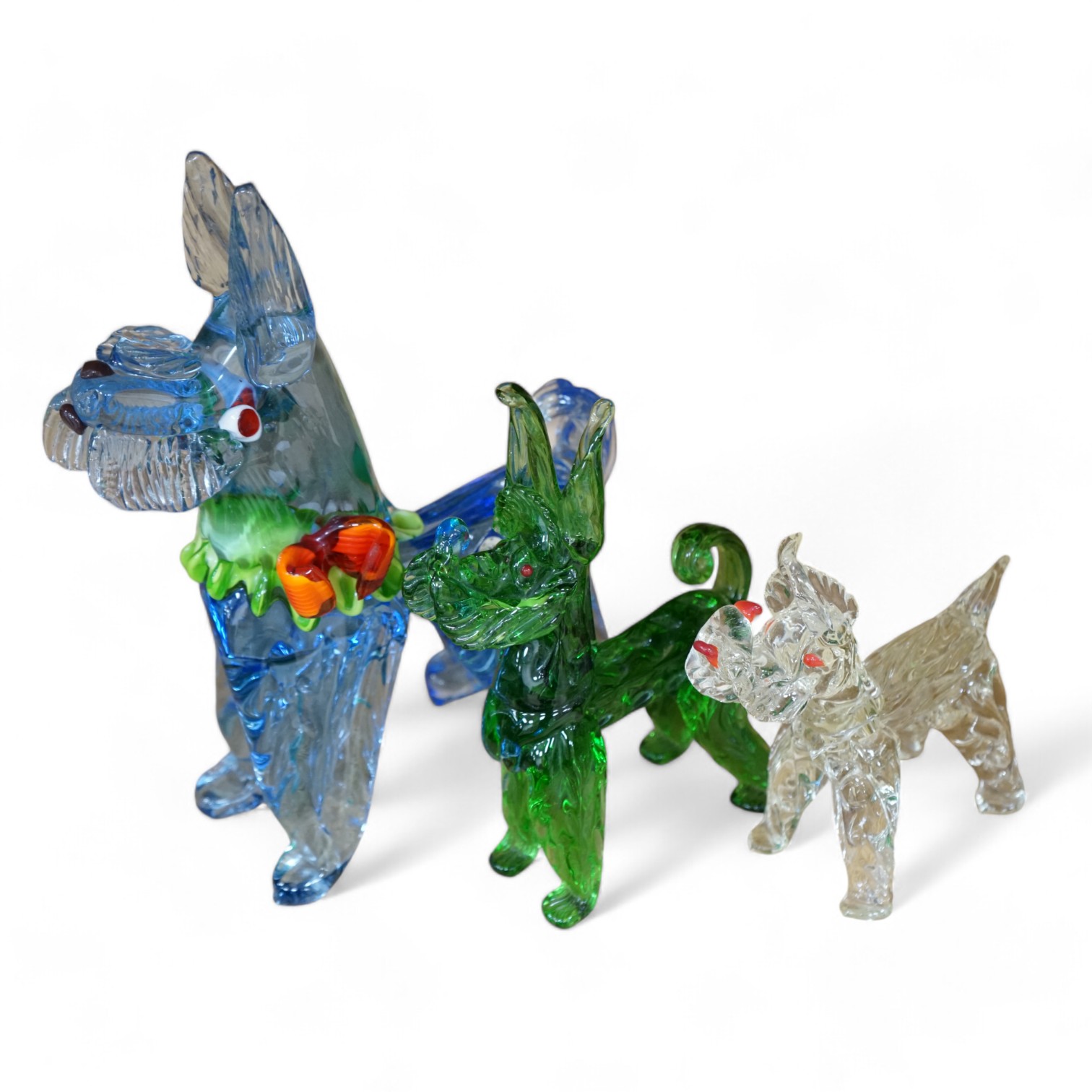 Three Murano glass dogs, largest 31cm. Condition - fair to good, some minor chipping